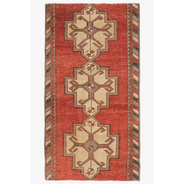 1970s Turkish Oushak Handmade Wool Cotton Red Area Rug 107x200