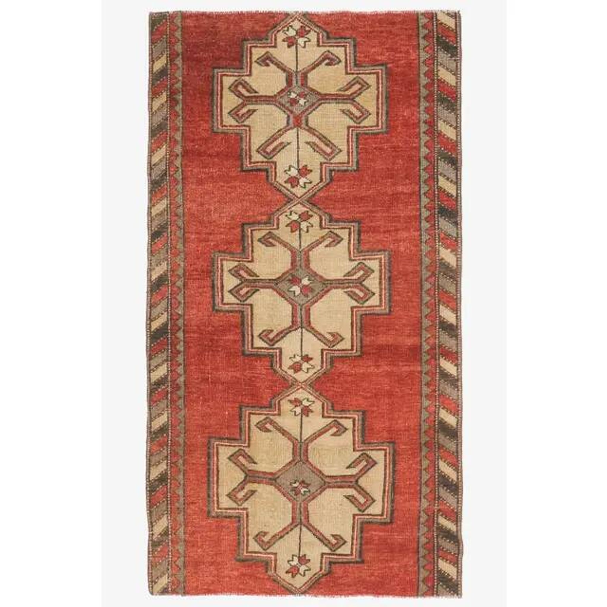 1970s Turkish Oushak Handmade Wool Cotton Red Area Rug 107x200