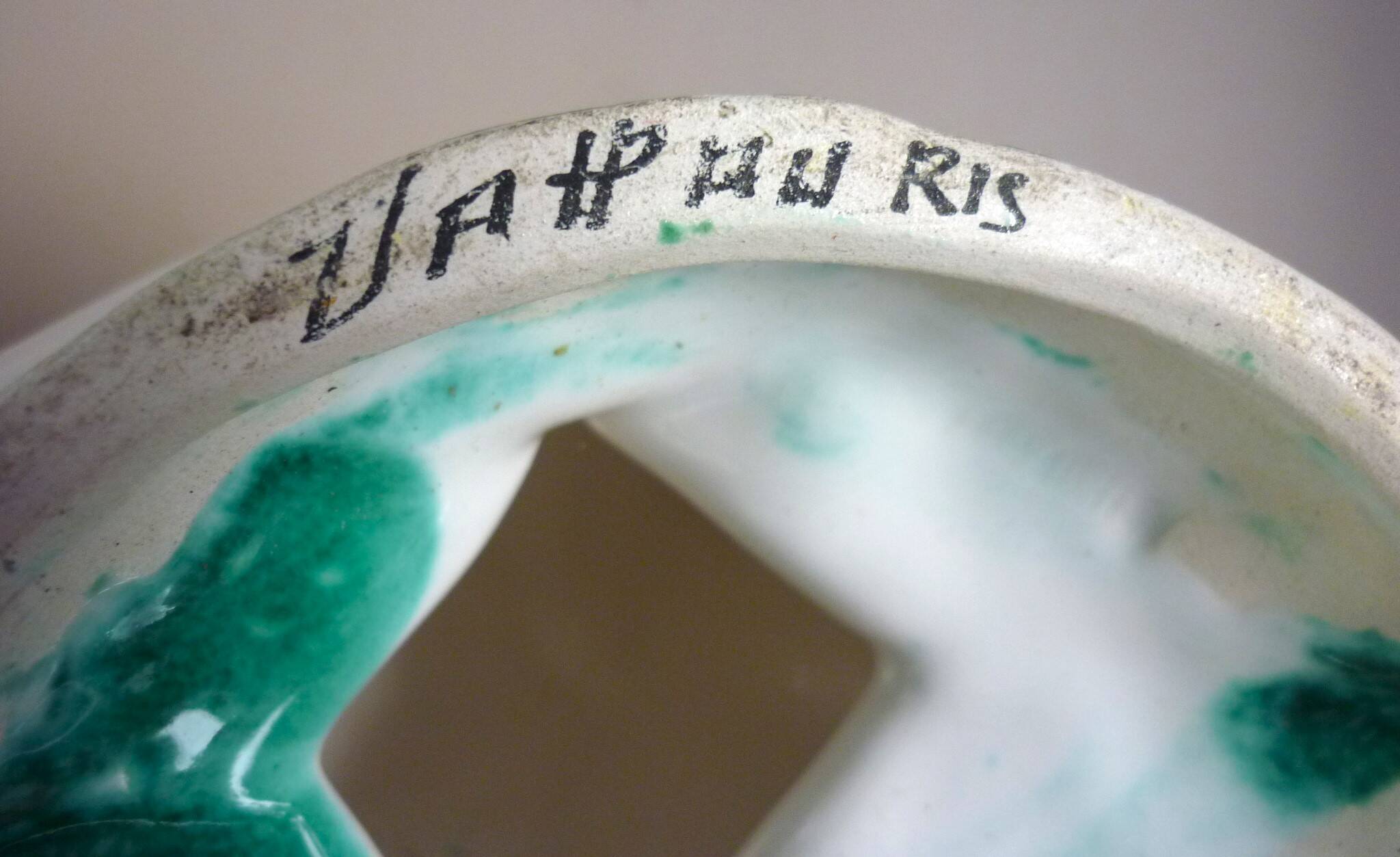 Glazed ceramic bird, signed Vallauris with bright colors