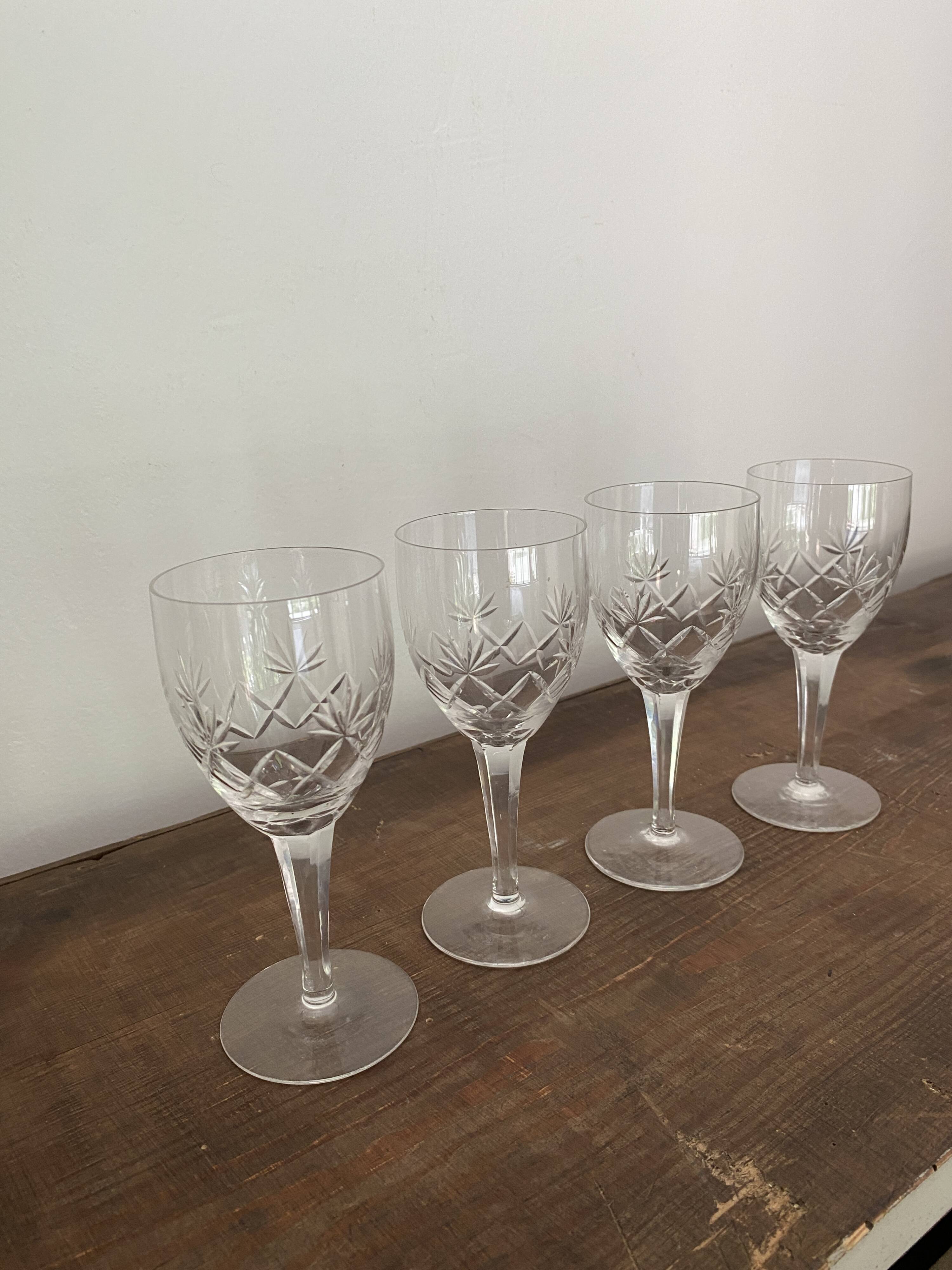 Verre à vin en cristal ciselé vintage 4 pièces