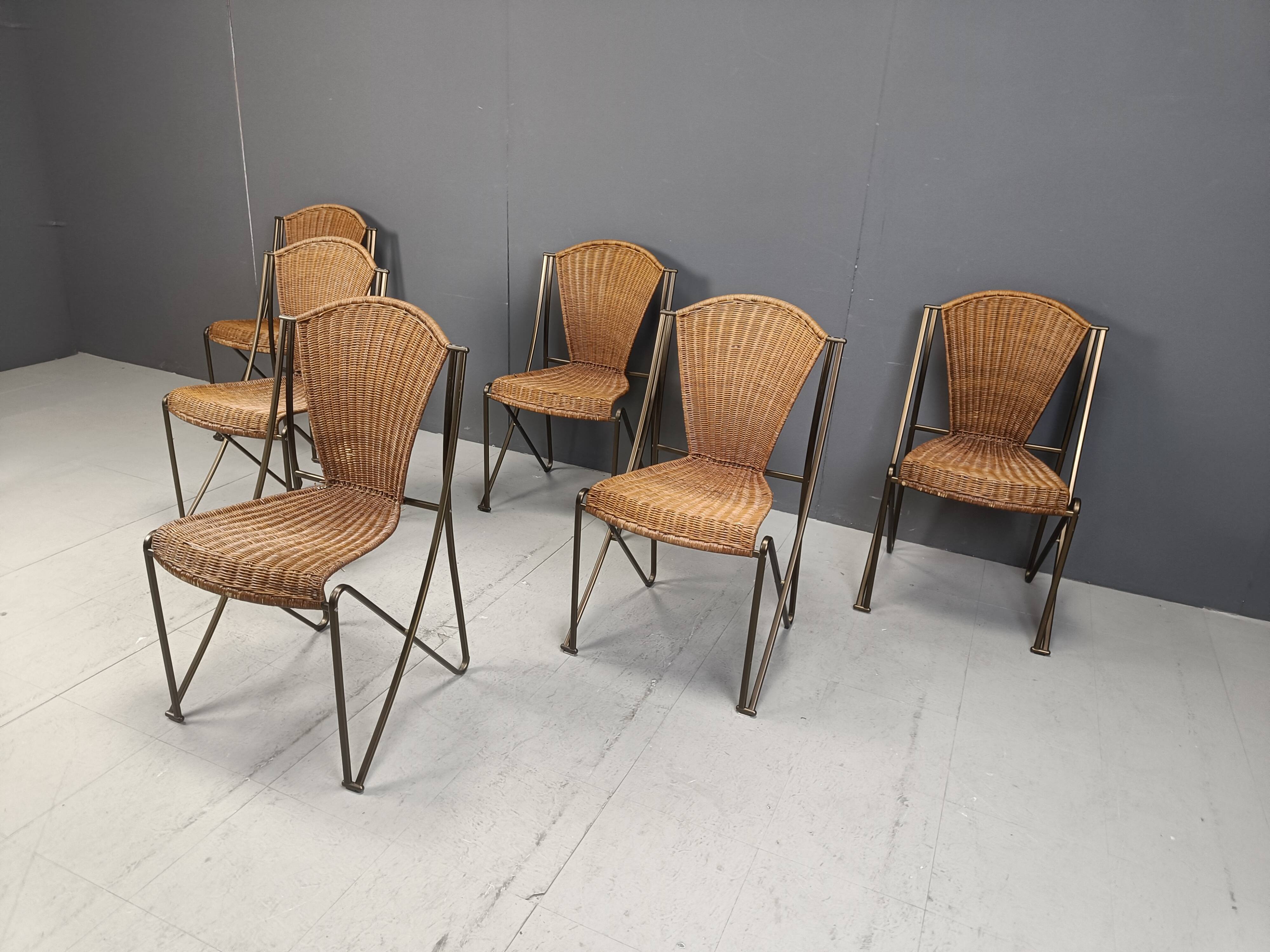 Set of 6 Abanica chairs in wicker by Oscar Tusquets for Aleph, 1990s