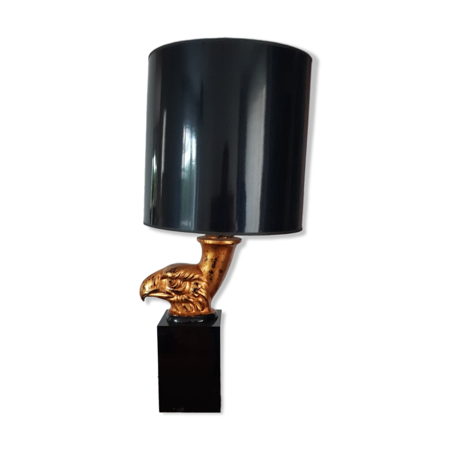 70s desk lamp black and golden eagle head