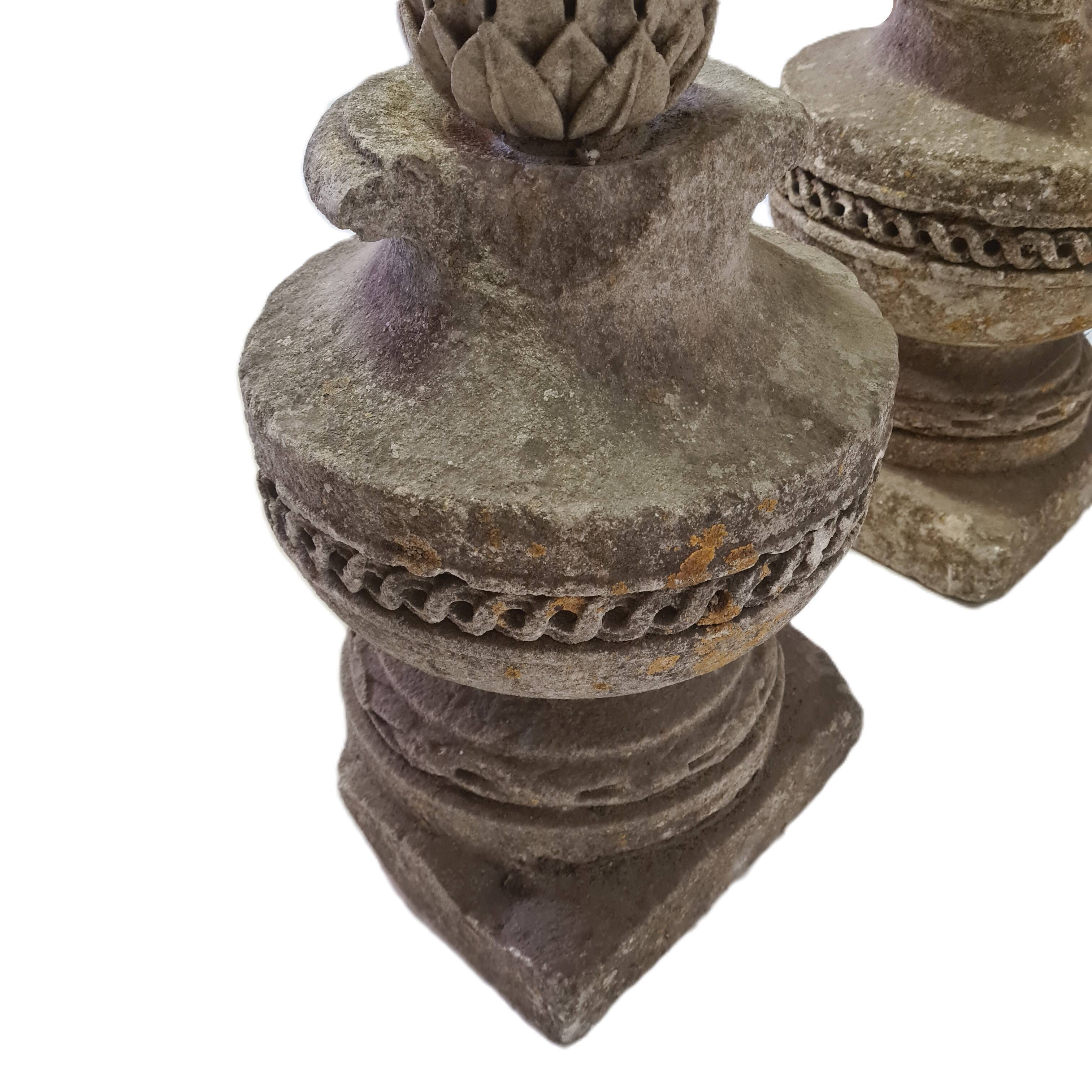 Set Of French Sandstone Decorative Vases With Artichoke, From The 18th Century