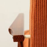 Vintage armchair orange burt corduroy upholstery , Henryk Lis, 1960, Poland