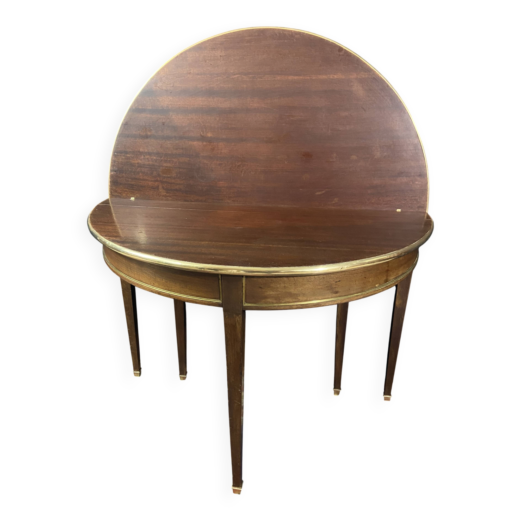 Console table demi-lune 19th century Louis XVI modular foldable top in mahogany.