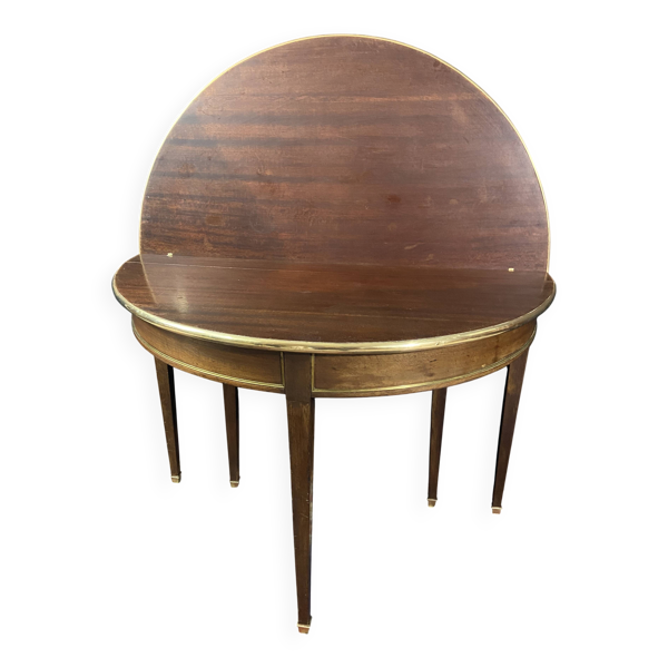 Console table demi-lune XIXe Louis XVI modulable plateau portefeuille acajo