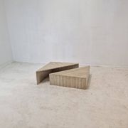 Set of Two Triangle Coffee Tables In Travertine By Up & Up, Italy 1980's