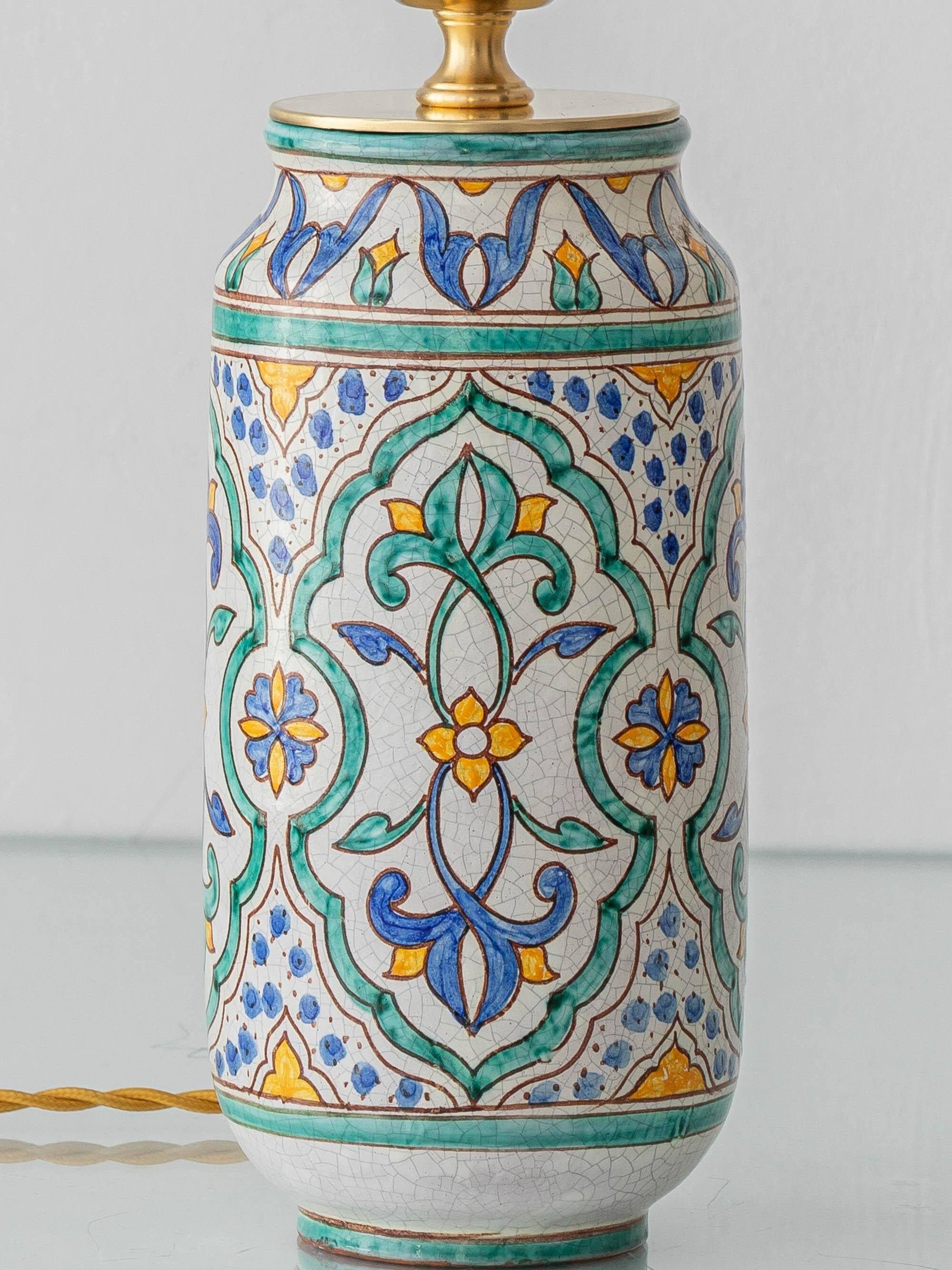 Granada Albarello Ceramic Table Lamp, Hand-Painted, New Silk Shade
