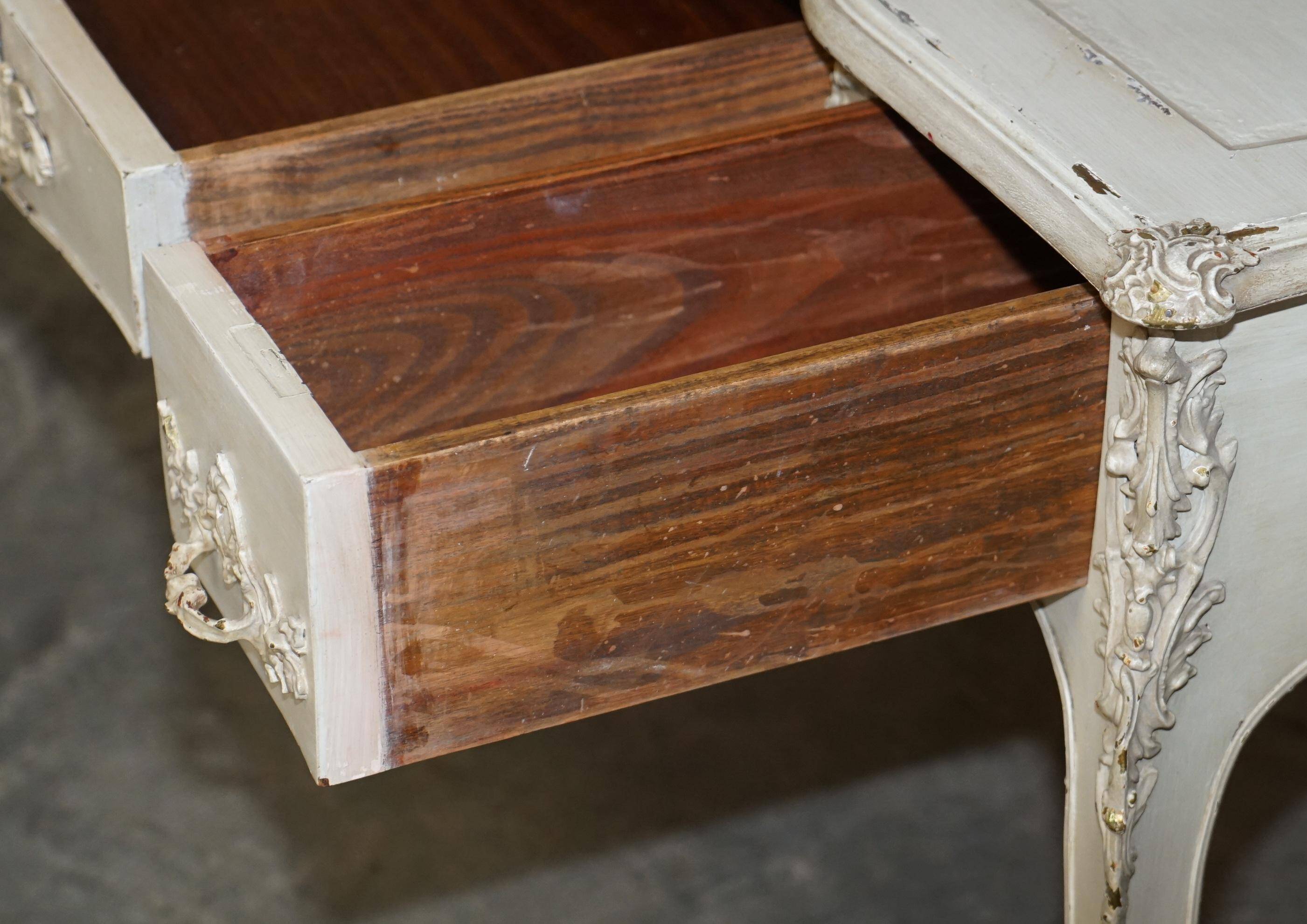 Antique Louis XV style flat desk painted with stool.