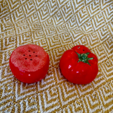 Vintage earthenware set – tomato salt and pepper shakers.