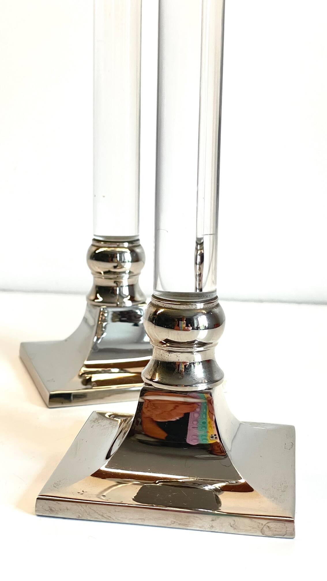 Vintage lucite and silver metal candle holders