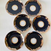 6 Lomonosov Cups and Saucers in Cobalt Blue with Gold Trim