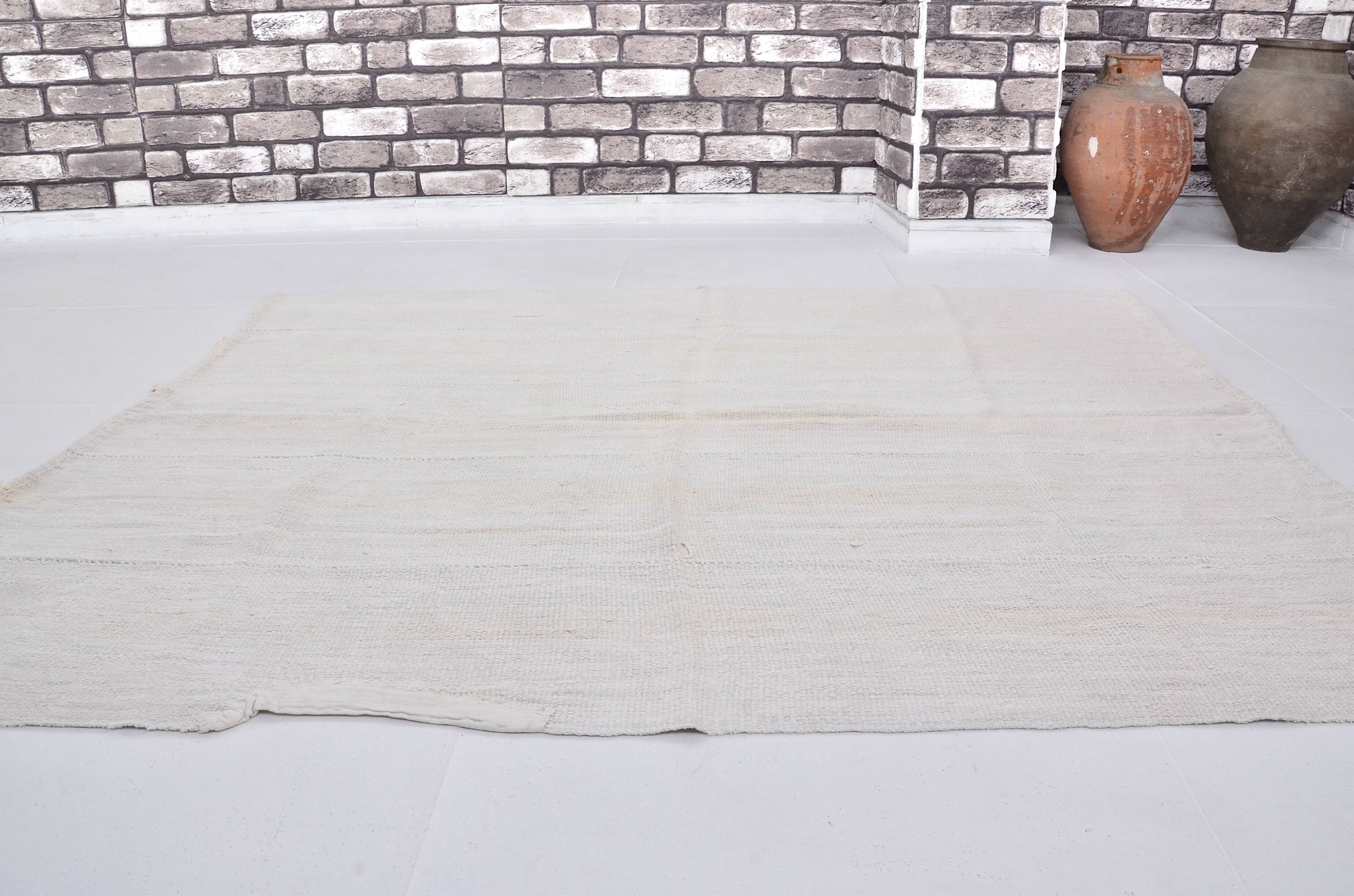 White Anatolian Handwoven Hemp Rug sku 3653