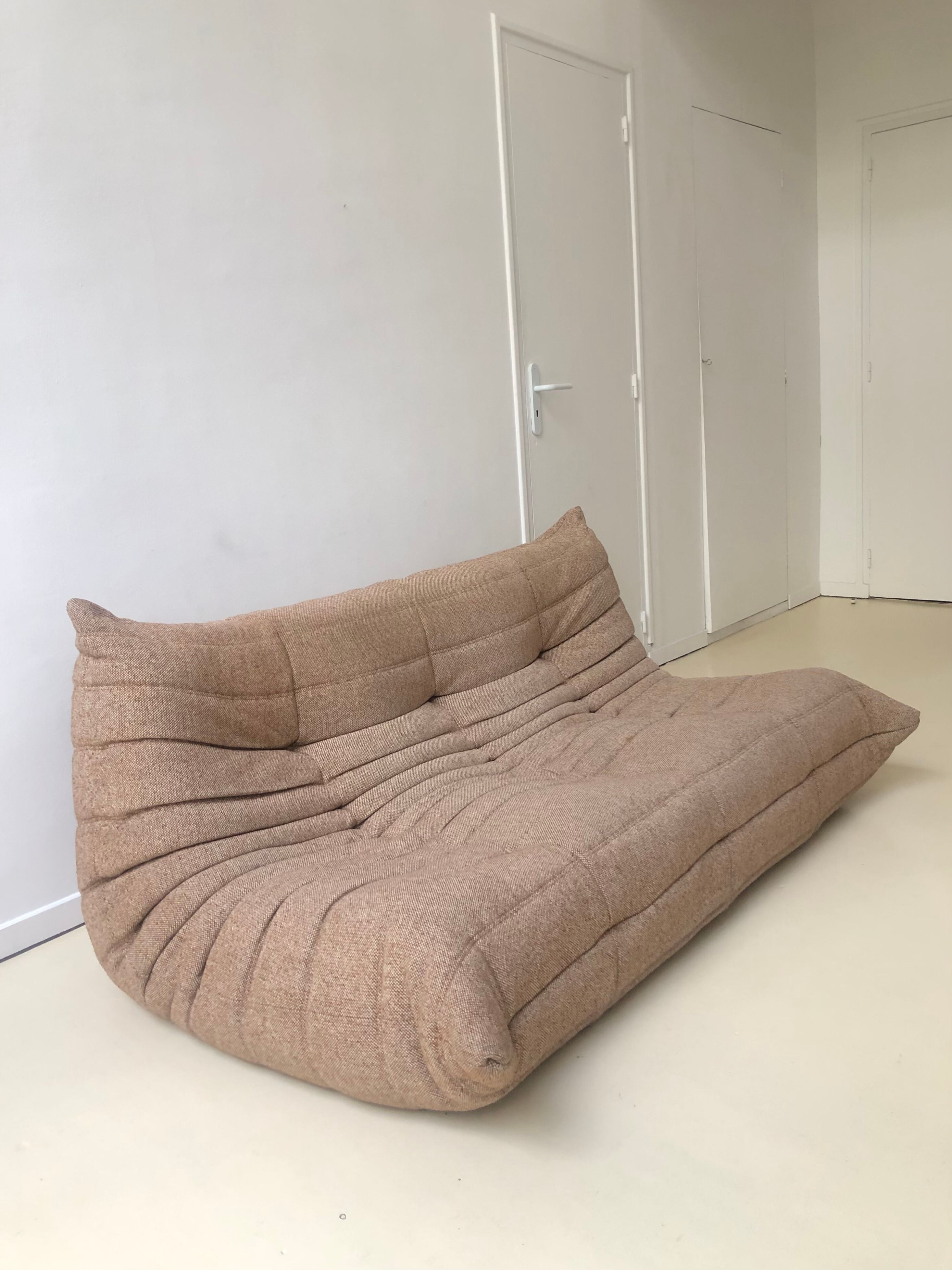 Set Togo sofa 3 places and angle in beige wool edition Ligne Roset of the 80s