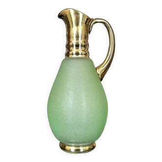 Carafe Vintage en Verre Granité Vert et Doré - Vaisselle Vintage