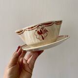 Vintage iron terracotta sauce boat and tureen set, Paradis de Badonvillier model