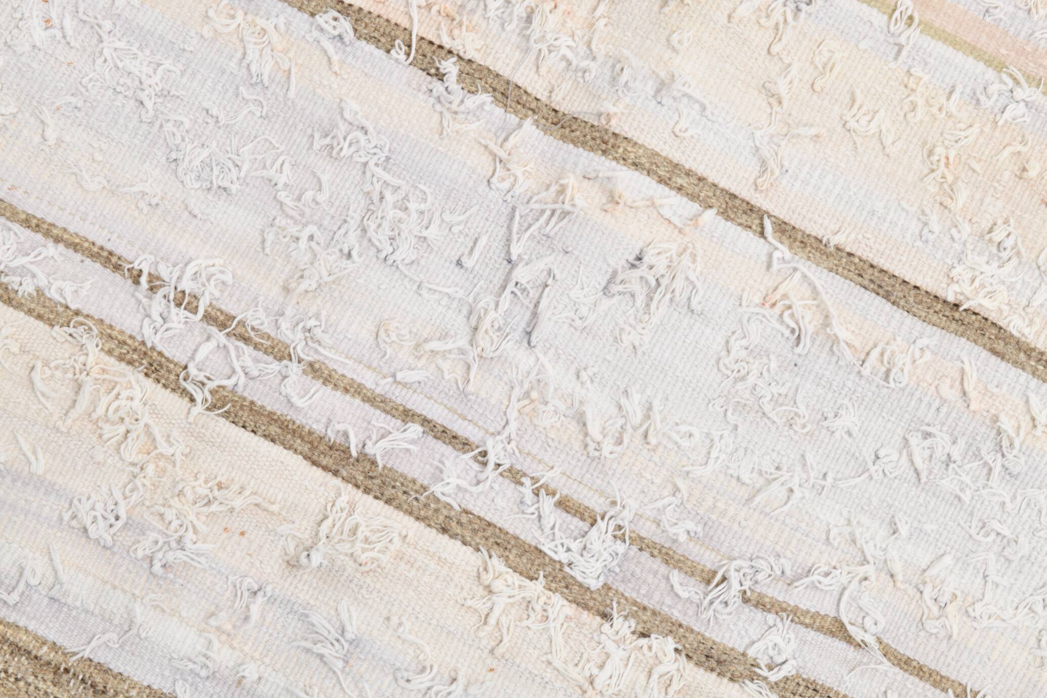 7x9 Brown Cream Striped Handmade Vintage Kilim Rug, 204x279Cm