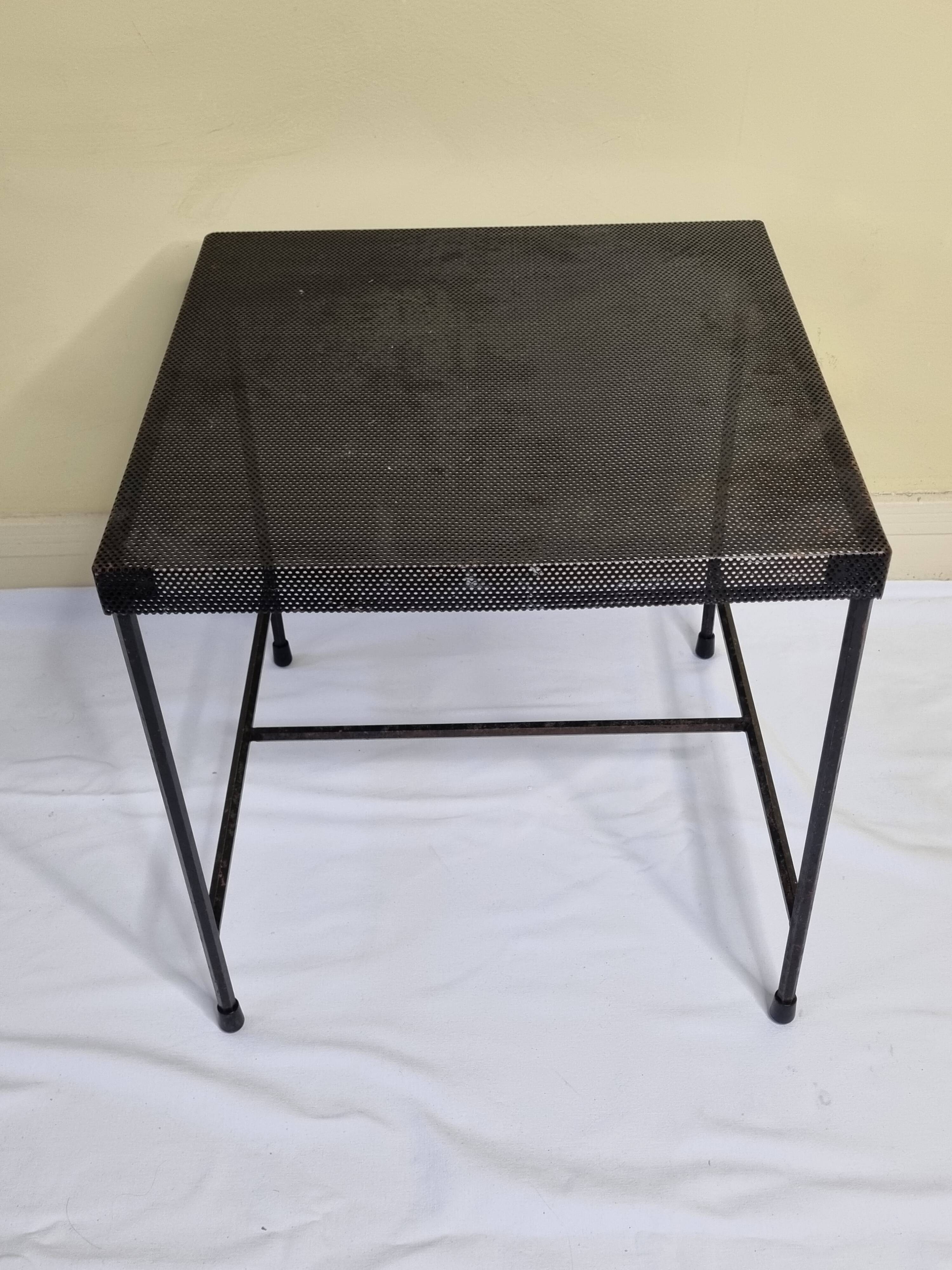 Vintage perforated metal side table, 42 cm