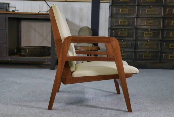 Modernist armchair in mahogany and skai 1940-1950