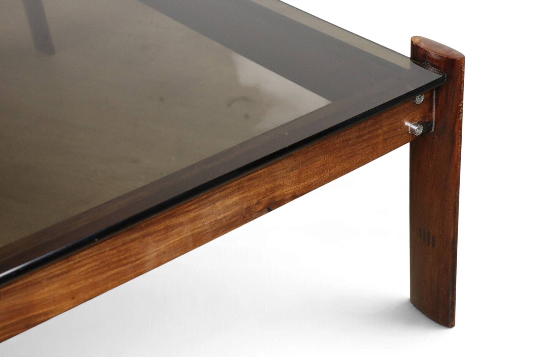 Percival Lafer coffee table in exotic wood and smoked glass – Brazil, 1970