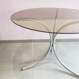 Chromed metal and smoked glass table