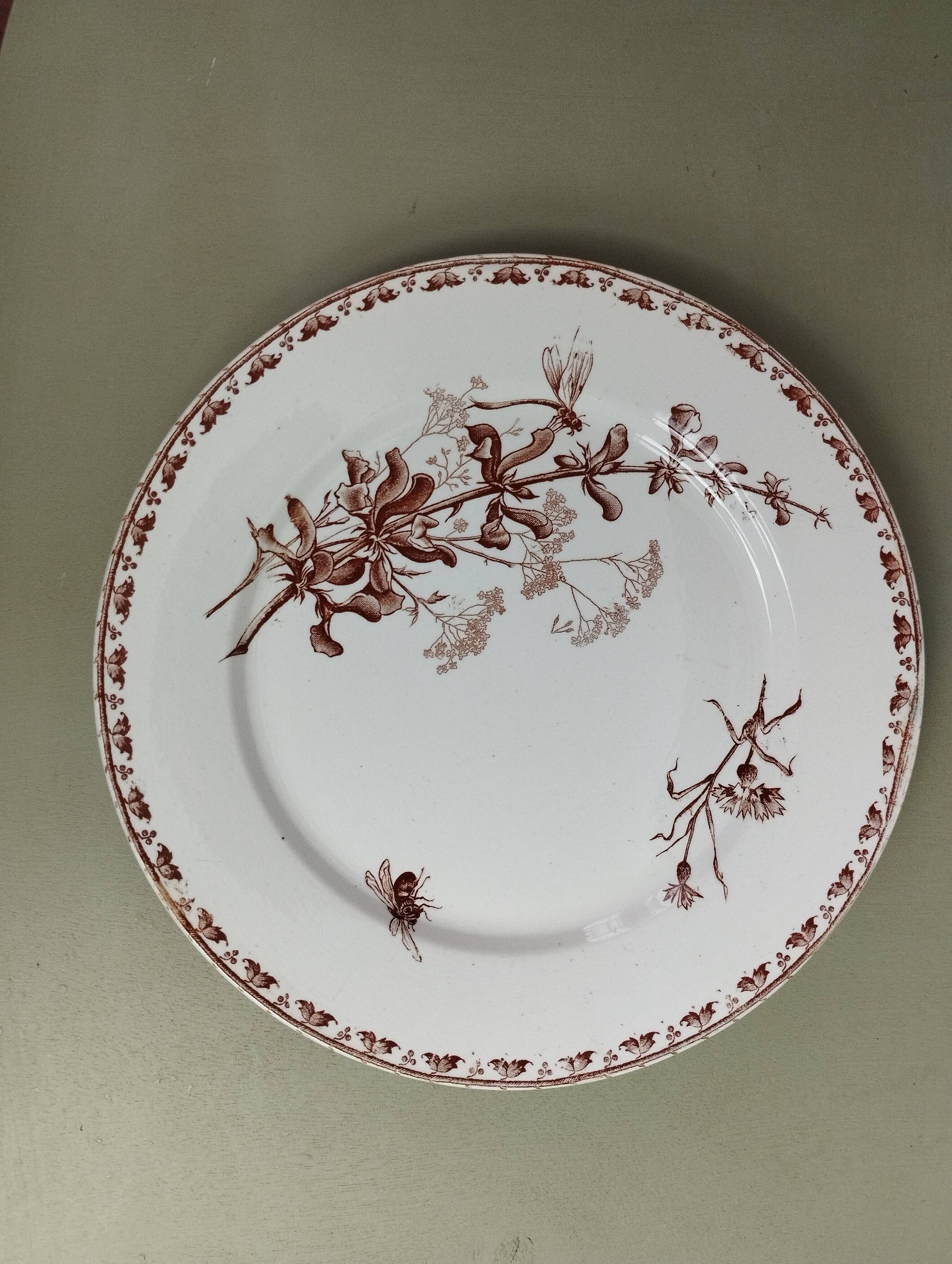 "Carmen" - 5 flat plates ø 23.5cm ironstone Sarreguemines U&C