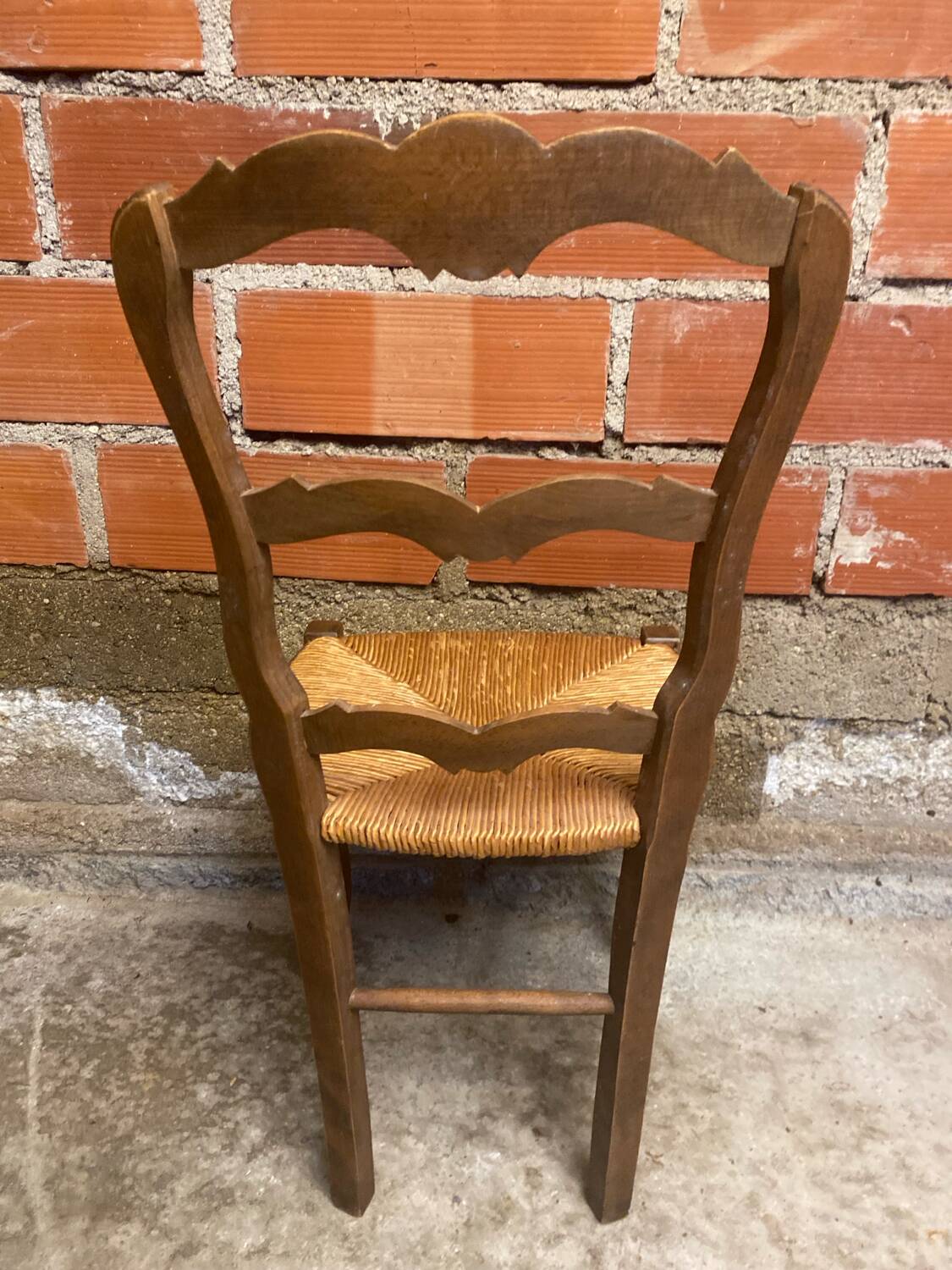Vintage Provençal Chair Old Wood + Woven Straw Seat