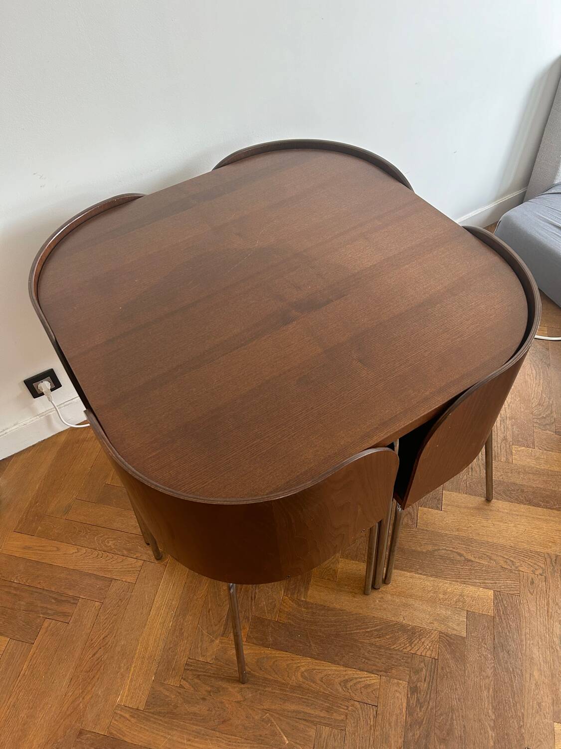 Set of table and 4 teak chairs, Fusion model by Sandra Kragnert for IKEA, Sweden, 1970s:
