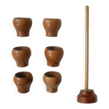 Set of six handmade olive wood egg cups