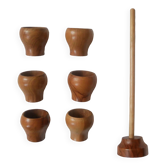 Ensemble de six coquetiers en bois d'olivier fabrication artisanale