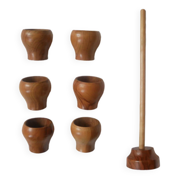 Ensemble de six coquetiers en bois d'olivier fabrication artisanale