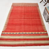 Red & beige wool kilim rug 237x142cm