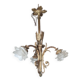 Bronze chandelier with 3 tulips in the shape of roses