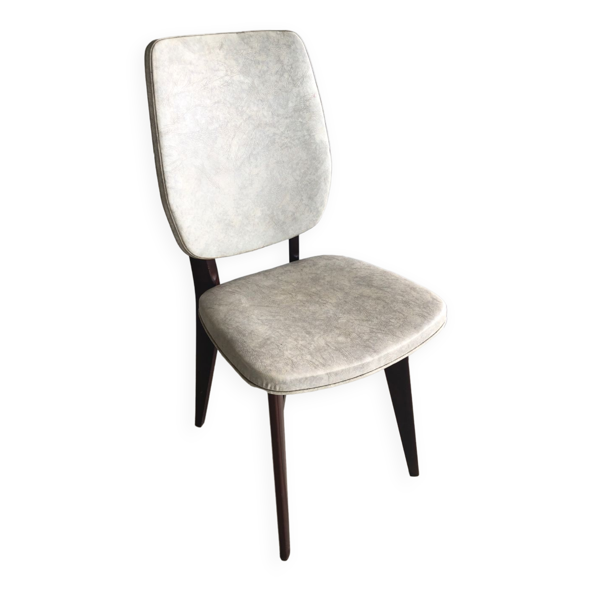 Chaise bois et skaï blanc vintage