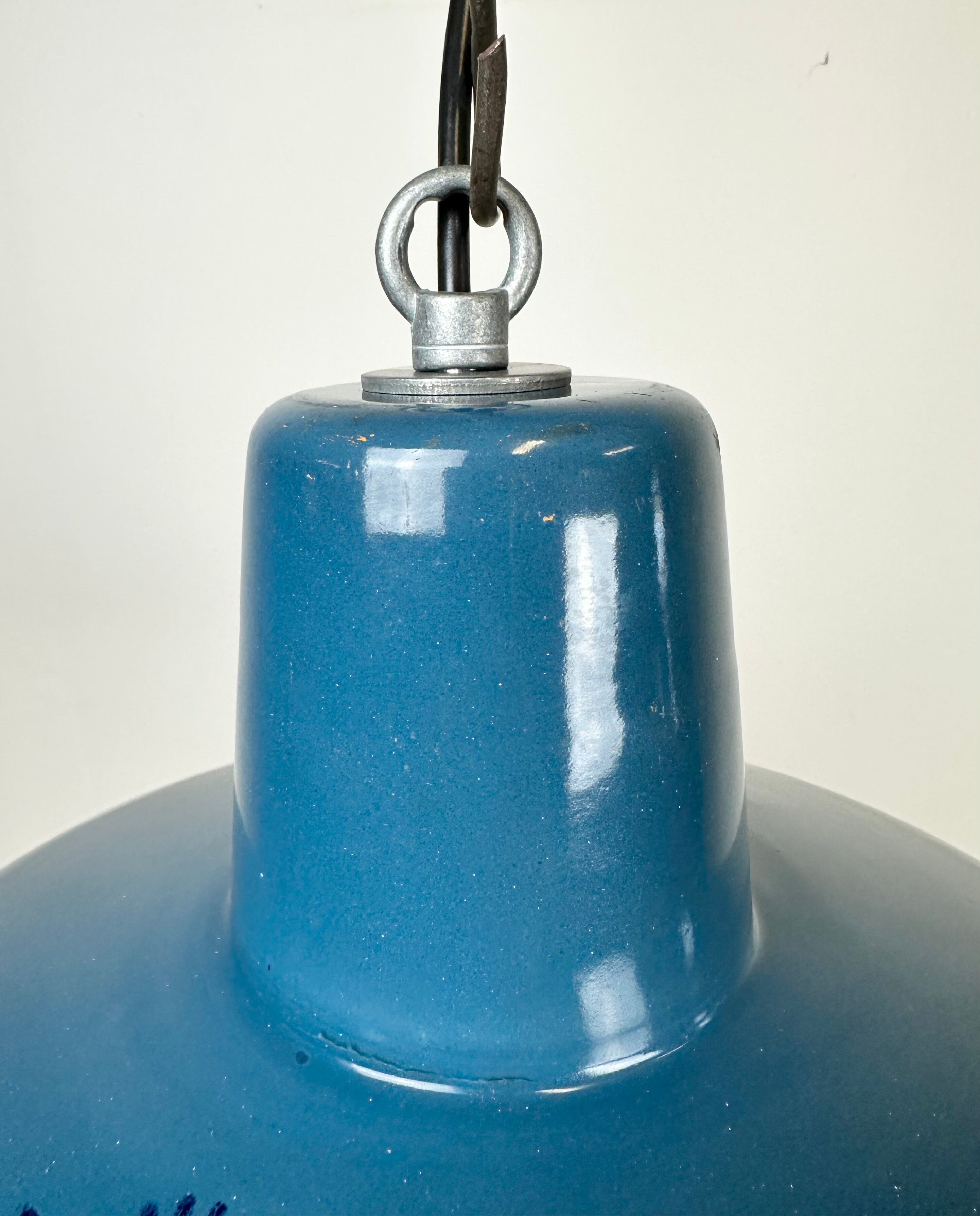 Industrial blue enamel factory pendant lamp 1960s