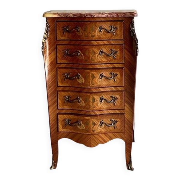 Chiffonnier Louis XV en bois et marbre