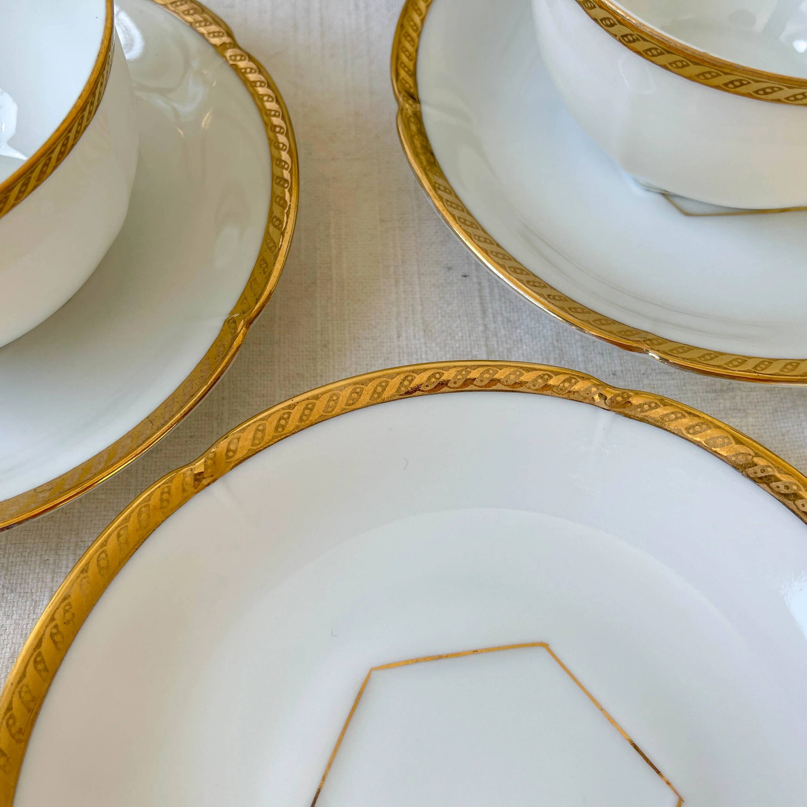 Vintage white porcelain coffee set, gilded, Epiag Czechoslovakia