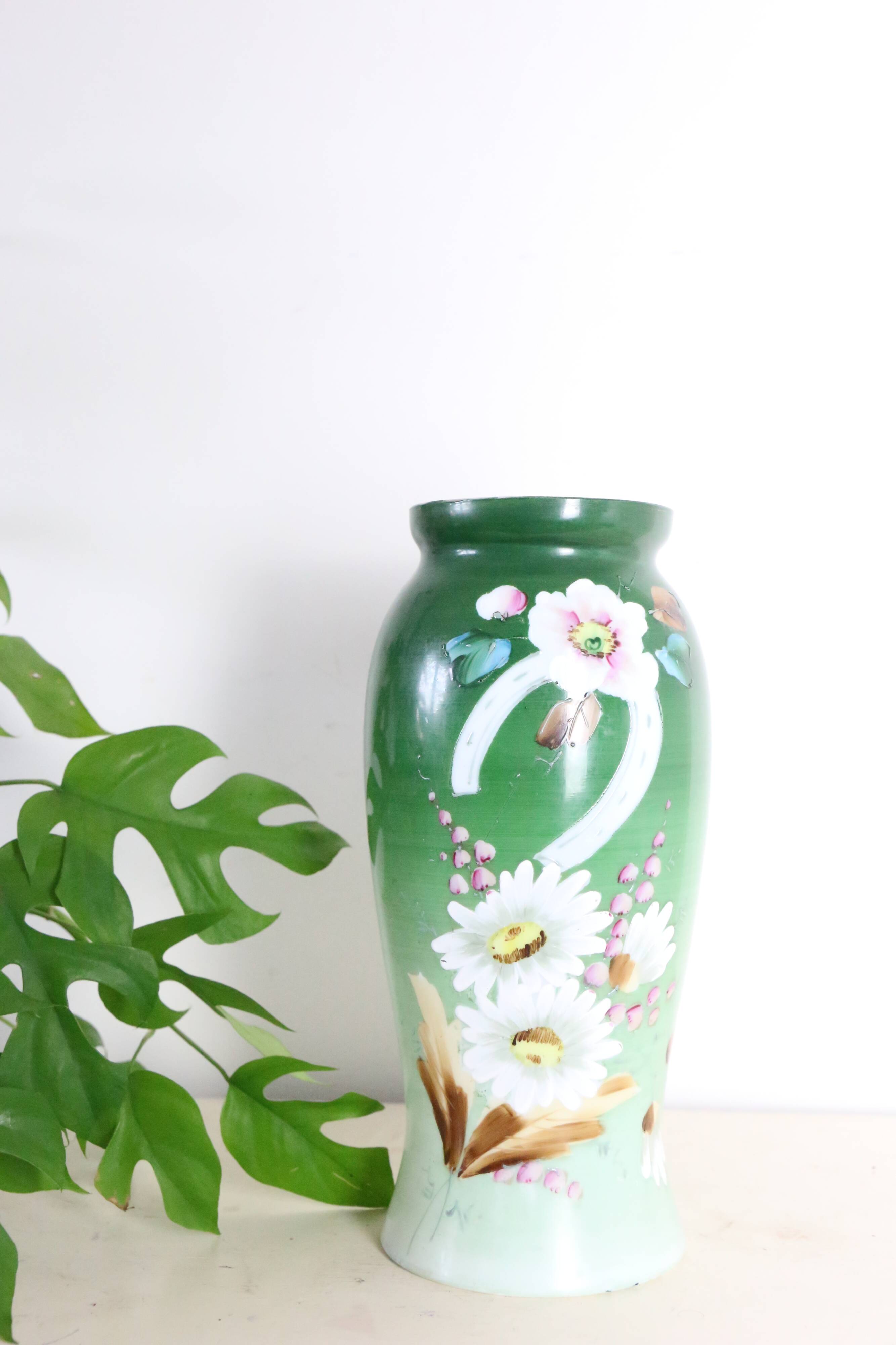 Opaline glass vase, hand painted, 1960