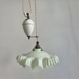 Art Deco Opaline Glass Pendant Light Mint Green Up and Down