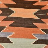 3x10 Orange  Brown Geometric Kilim Runner Rug, Handmade Wool Rug, 108x297Cm