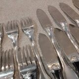 11 silver-plated fish forks and 11 fish knives by Christofle Vendome