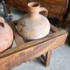 Old wooden jar holder with 3 clay jars