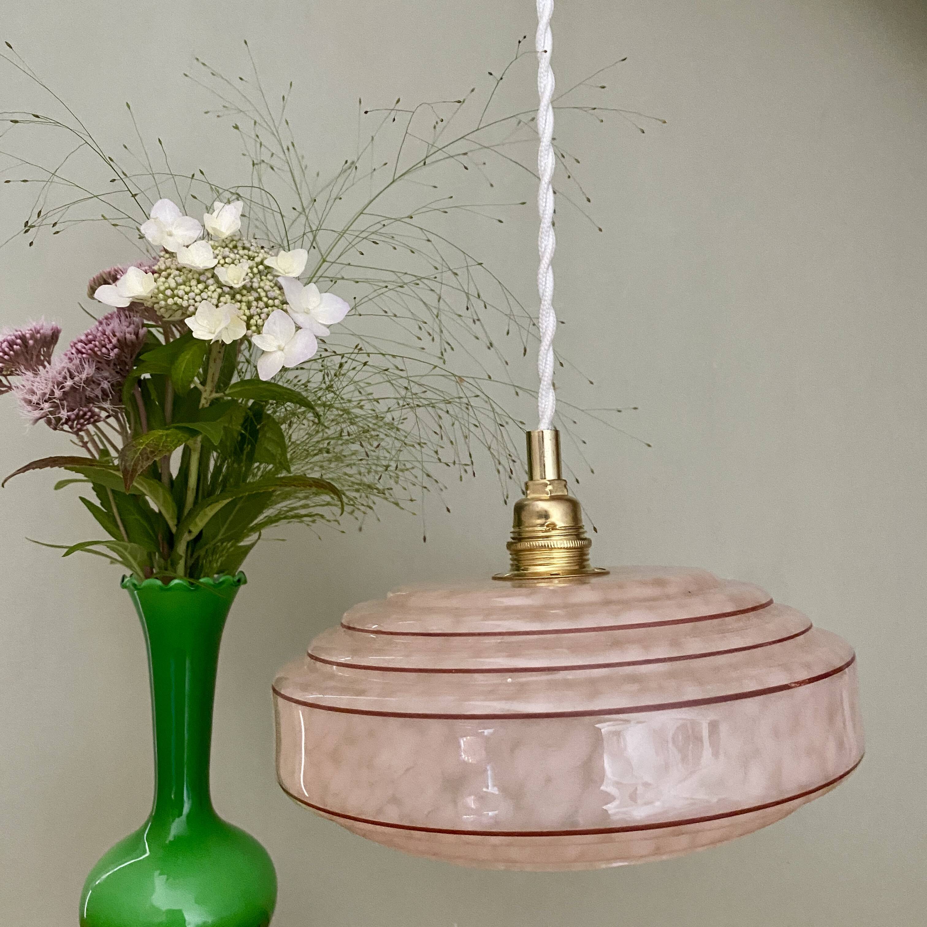 Vintage pink and red Clichy glass lampshade pendant light