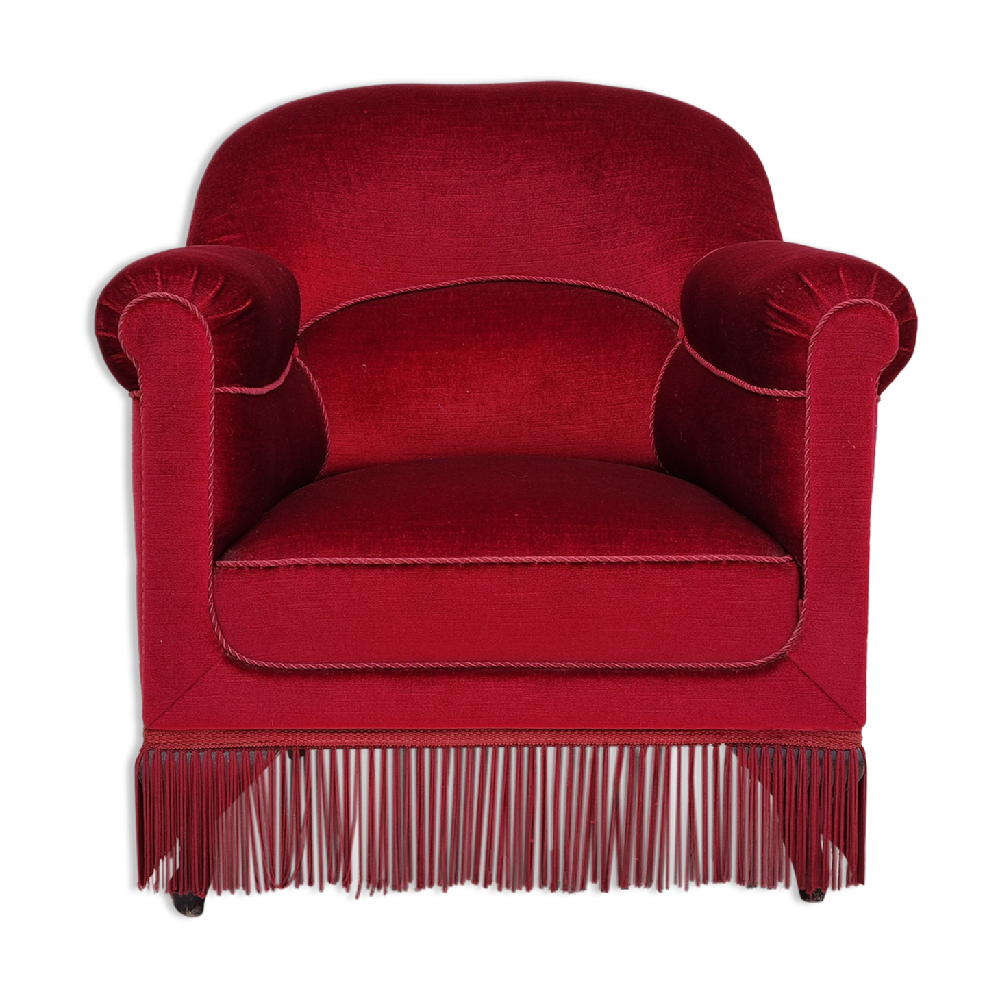 Fauteuil années 1950 design danois velours cerise