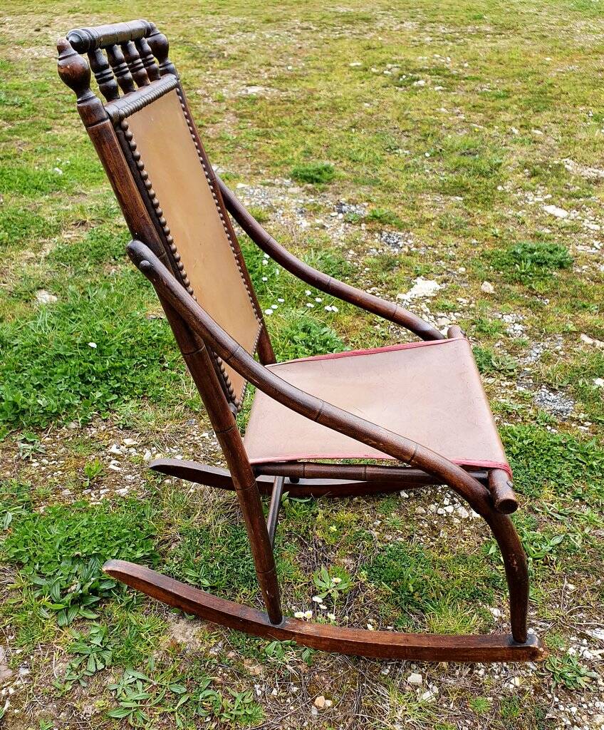 Leather and bamboo rocking chair