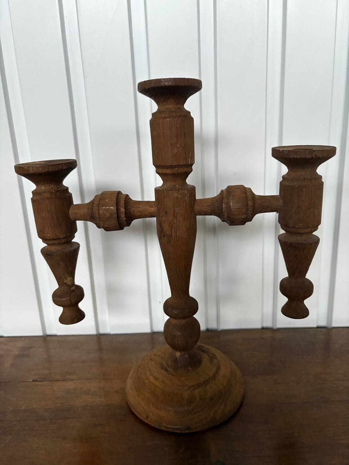 Scandinavian candlestick / candelabra in turned wood from the 50s/60s