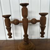 Chandelier / candélabre scandinave en bois tourné années 50/60