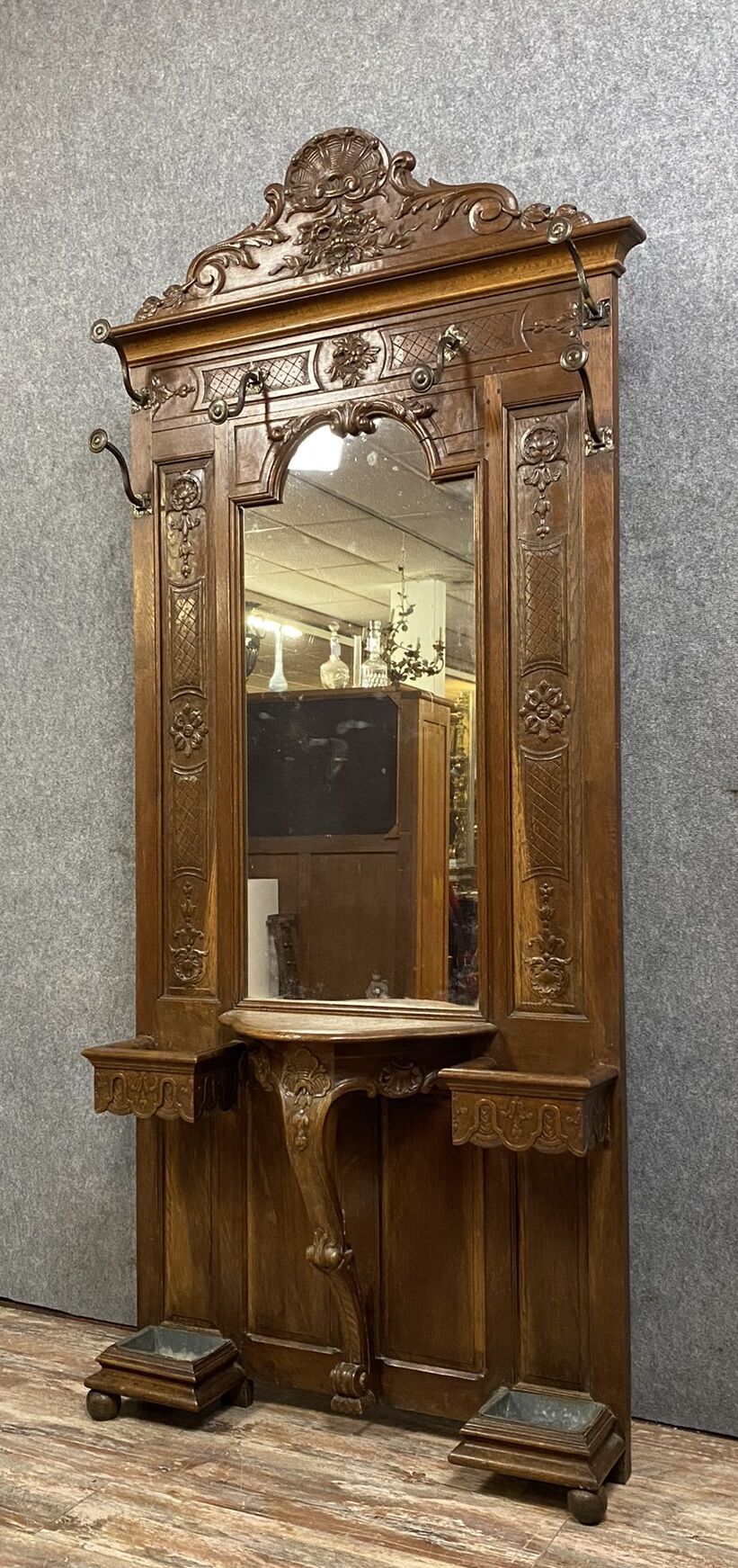 Coat rack Louis XV has oak console around 1850
