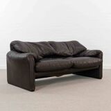 Brown leather 2-seater sofa Cassina Maralunga by Vico Magistretti