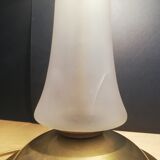 Vintage library brass and glass mushroom table lamp